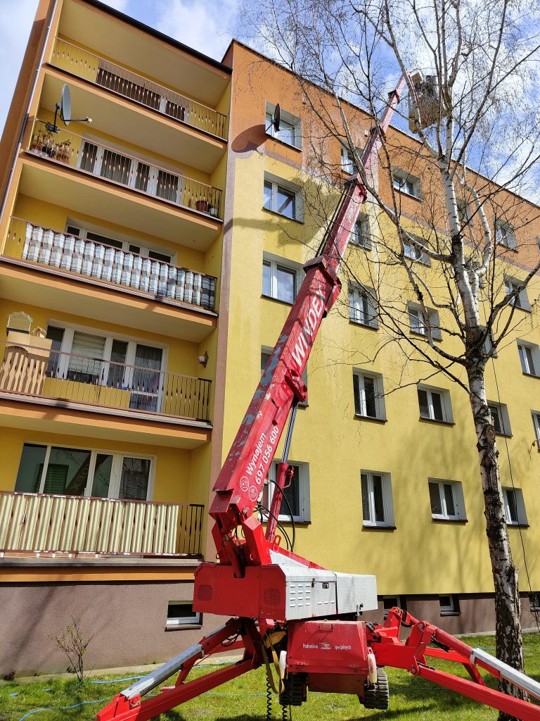 Czyszczenie elewacji z podnośnika koszowego